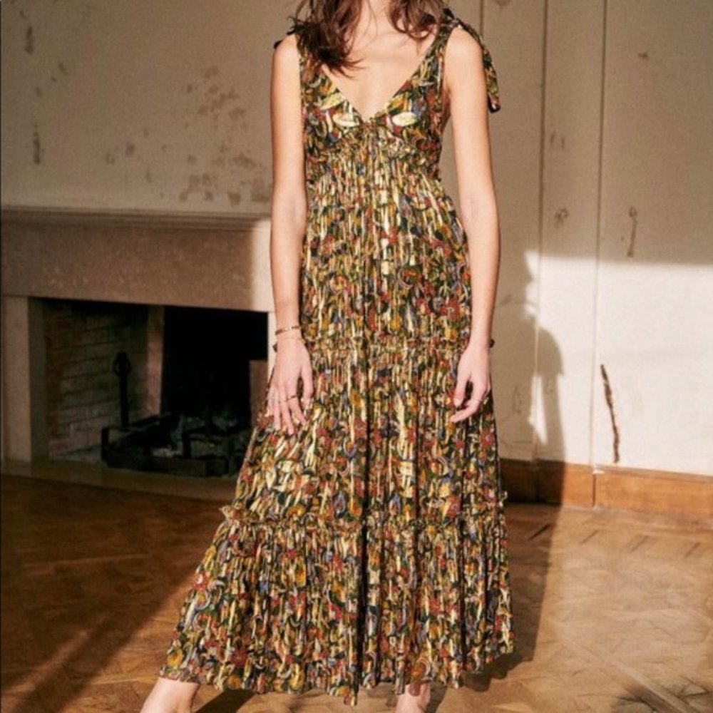 Sezane Graziella Robe in Gold Foil NWOT (34)